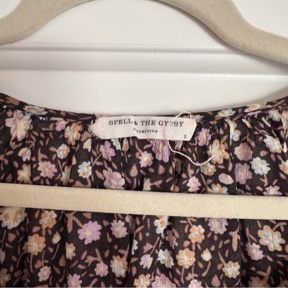 SPELL brown floral blouse, size small - Picture 2 of 3